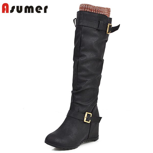 asumer 2020 fashion knee high boots women pu round toe buckle autumn winter boots comfortable wedges shoes ladies, Black
asumer 2020 fashion knee high boots women pu round toe buckle autumn winter boots comfortable wedges shoes ladies, Black