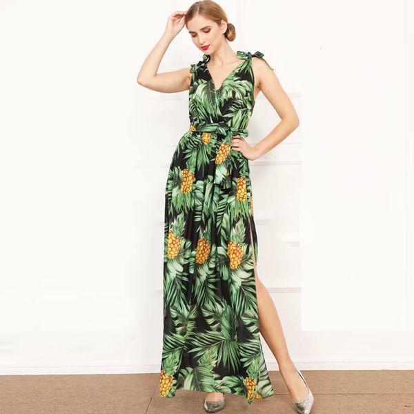 women's runway dresses v neck sleeveless printed low cut back split fashion elegant maxi long party dresses, Black
women's runway dresses v neck sleeveless printed low cut back split fashion elegant maxi long party dresses, Black