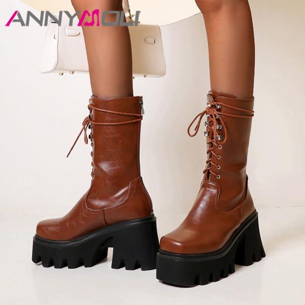 annymoli super high heel mid calf boots woman boots platform thick heel shoes lace up round toe female autumn winter 35-44, Black
annymoli super high heel mid calf boots woman boots platform thick heel shoes lace up round toe female autumn winter 35-44, Black