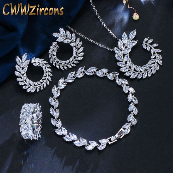 cwwzircons 4 pcs leaf shape new fashion cz necklace earring bracelet and ring sets famous brand jewelry womens accessories t011, Slivery;golden
cwwzircons 4 pcs leaf shape new fashion cz necklace earring bracelet and ring sets famous brand jewelry womens accessories t011, Slivery;golden