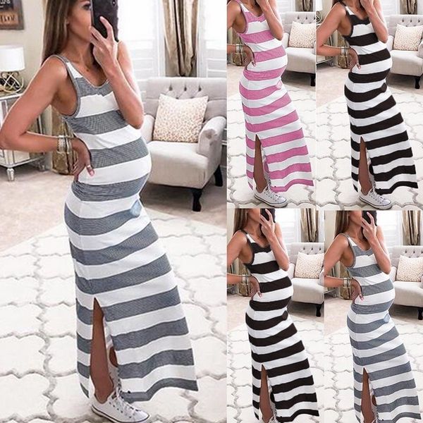 explosive maternity dress summer sleeveless color striped round neck long section split comfortable maternity dress new, White
explosive maternity dress summer sleeveless color striped round neck long section split comfortable maternity dress new, White