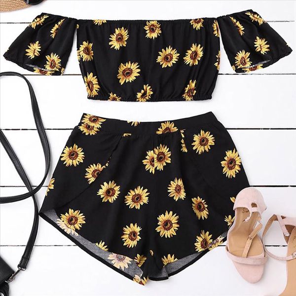 female summer suit 2 piece set women casual women off shoulder sunflower printed beachwear women clothes 2019, Gray
female summer suit 2 piece set women casual women off shoulder sunflower printed beachwear women clothes 2019, Gray
