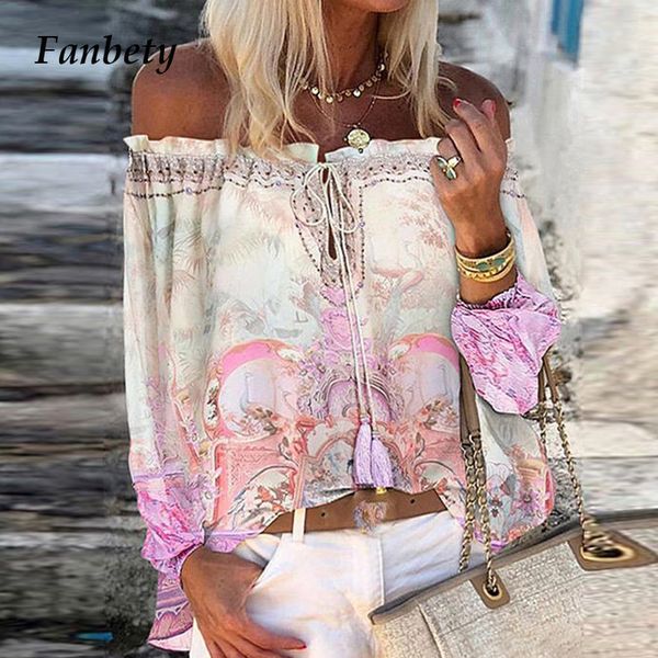 women lace-up tassel off shoulder blouse shirt 2020 autumn elegant floral print flare long sleeve ladies chic blouses, White
women lace-up tassel off shoulder blouse shirt 2020 autumn elegant floral print flare long sleeve ladies chic blouses, White