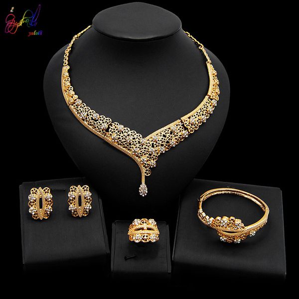 yulaili classic gold color crystal necklace earrings charm bracelet ring for women engagement party wedding jewelry sets, Black
yulaili classic gold color crystal necklace earrings charm bracelet ring for women engagement party wedding jewelry sets, Black