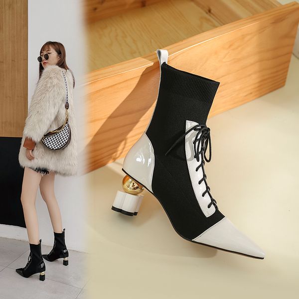 2020 autumn and winter new cross strap sock boots thick-heeled boots female pointed toe mid-heel thin x454, Black
2020 autumn and winter new cross strap sock boots thick-heeled boots female pointed toe mid-heel thin x454, Black