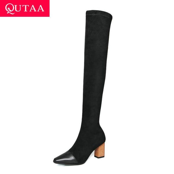 boots qutaa 2021 patchwork cow leather flock elastic long square high heel slip on winter women over the knee size 34-42, Black
boots qutaa 2021 patchwork cow leather flock elastic long square high heel slip on winter women over the knee size 34-42, Black
