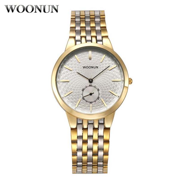 fashion simple men watches gold watch stainless steel quartz wristwatches small seconds relogio masculino 2020, Slivery;brown