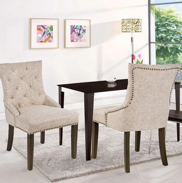 Us Stock 3-5 Days Delivered Fashion Dining Chair Leisure Padded Chair With Armrest Nailed Trim Beige Set Of 2 Wf010762aaa