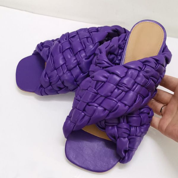 new pleated woven cross band flat mules women slides genuine leather square open toe brand slippers outdoor beach flipflops, Black
new pleated woven cross band flat mules women slides genuine leather square open toe brand slippers outdoor beach flipflops, Black
