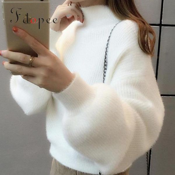 women's sweaters 2021 winter oversized sweater fashion velvet lantern sleeves loose half high collar thick casual solid color bottom pu, White;black
women's sweaters 2021 winter oversized sweater fashion velvet lantern sleeves loose half high collar thick casual solid color bottom pu, White;black