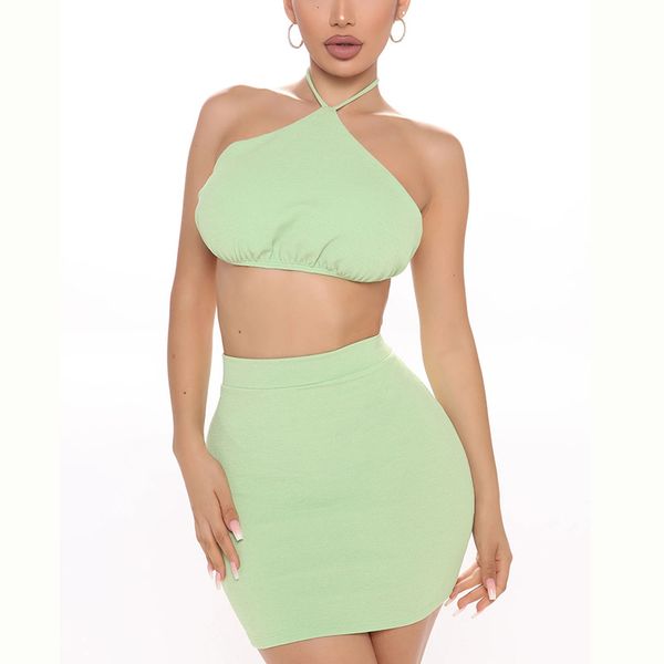 2020 summer fashion casual backless halter navel vest high waist mini skirt two piece set women street style green, Gray
2020 summer fashion casual backless halter navel vest high waist mini skirt two piece set women street style green, Gray