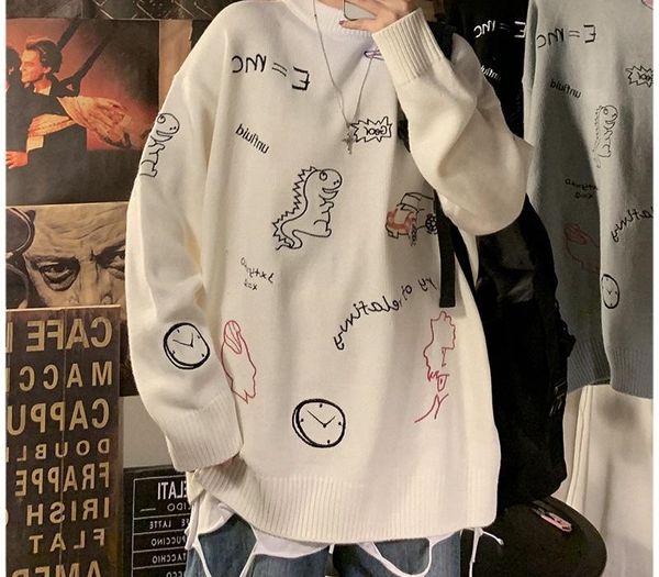 2020 autumn winter men pullover casual sweaters male knitted korean sweater carton print mens fashion new clothes, White;black
2020 autumn winter men pullover casual sweaters male knitted korean sweater carton print mens fashion new clothes, White;black