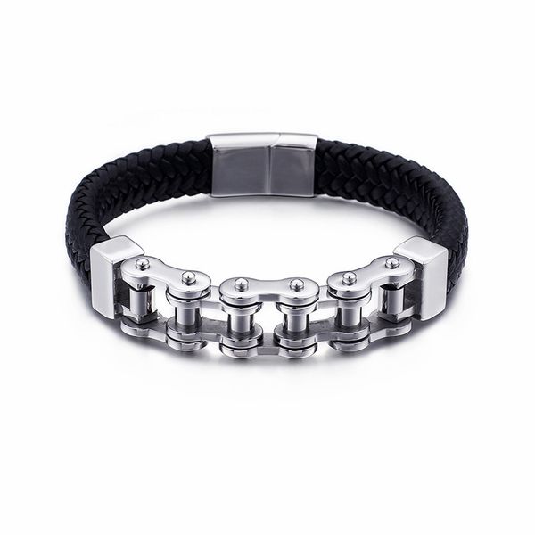 link, chain 210mm stainless steel link charm bracelets for men vintage woven leather 13mm width wrap wristband male jewelry, Black
link, chain 210mm stainless steel link charm bracelets for men vintage woven leather 13mm width wrap wristband male jewelry, Black