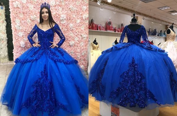 2022 royal blue sparkly sequined quinceanera prom dresses ball gown long sleeves v neck beaded evening formal gowns plus size, Blue;red
2022 royal blue sparkly sequined quinceanera prom dresses ball gown long sleeves v neck beaded evening formal gowns plus size, Blue;red