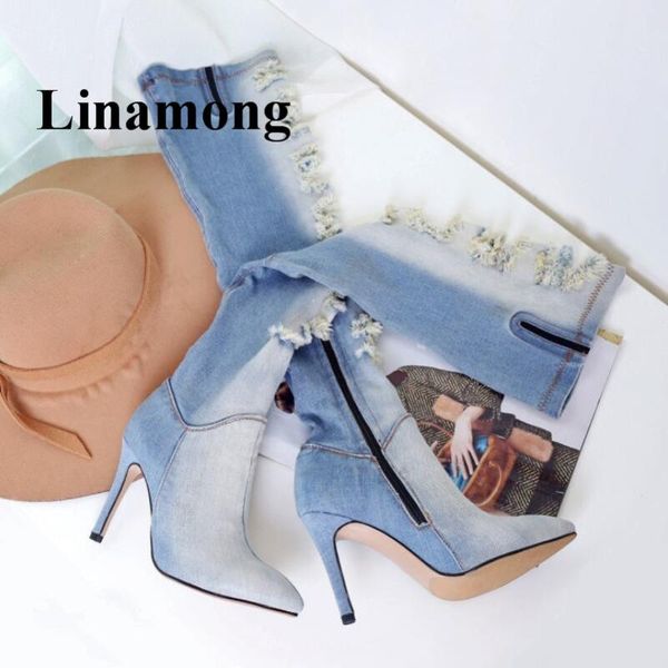 boots light blue denim over the knee long fashion pointed and thin high heel side zipper autumn women quality, Black
boots light blue denim over the knee long fashion pointed and thin high heel side zipper autumn women quality, Black