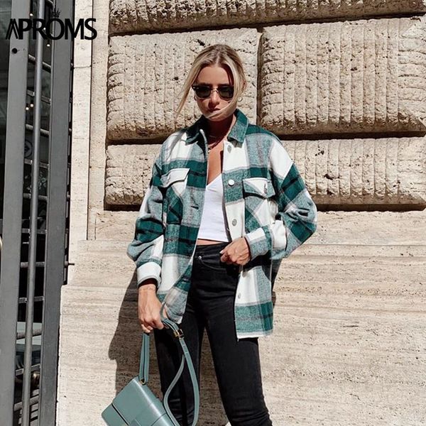 women's jackets aproms green white plaid jacket women long sleeve pockets oversize ladies coats autumn winter streetwear casual female, Black;brown
women's jackets aproms green white plaid jacket women long sleeve pockets oversize ladies coats autumn winter streetwear casual female, Black;brown
