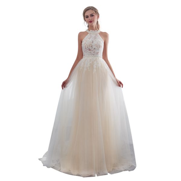 wedding dresses bridal gowns halter neck sleeveless lace applique wedding gowns court train robe de mariée custom made, White
wedding dresses bridal gowns halter neck sleeveless lace applique wedding gowns court train robe de mariée custom made, White