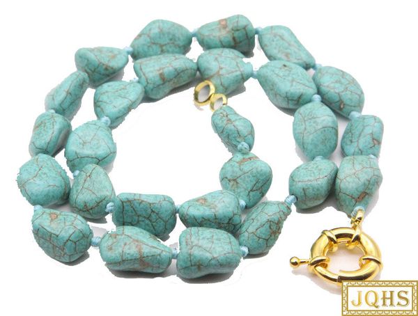 natural baroque 18" 17mm blue knotted turquoises necklace gold plated clasp c38, Silver
natural baroque 18" 17mm blue knotted turquoises necklace gold plated clasp c38, Silver