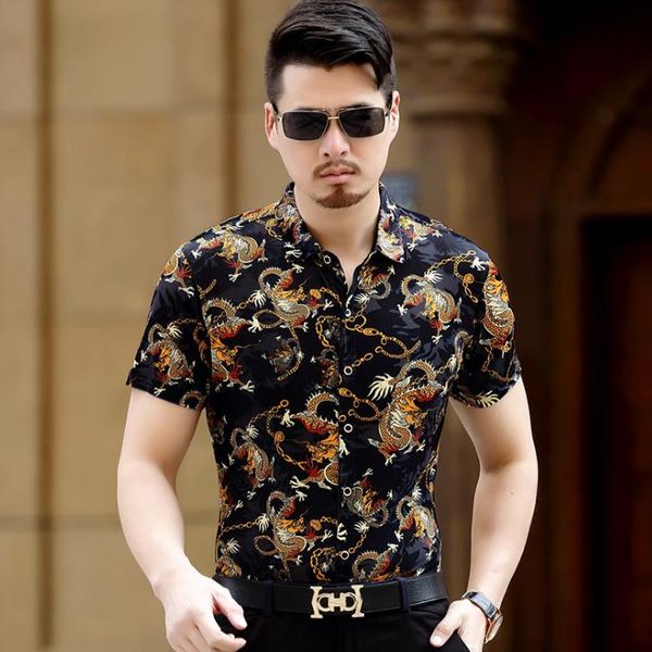 men's casual shirts chinese style dragon pattern print silk business short sleeve shirt mens summer fashion breathable dress soft thin, White;black
men's casual shirts chinese style dragon pattern print silk business short sleeve shirt mens summer fashion breathable dress soft thin, White;black