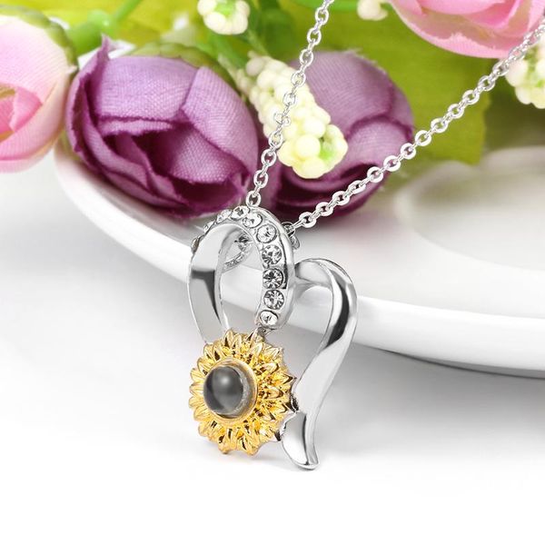 i love you necklace 100 languages heart love sunflower necklace memory projection pendant for women gifts, Silver
i love you necklace 100 languages heart love sunflower necklace memory projection pendant for women gifts, Silver