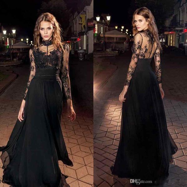 2020 modern black prom dresses illusion long sleeves high collar lace chiffon evening party wear modern formal vestidos, Black;red
2020 modern black prom dresses illusion long sleeves high collar lace chiffon evening party wear modern formal vestidos, Black;red