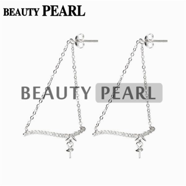 

diy earring settings zircons threader chain earrings dangle pearl 925 sterling silver jewellery findings 5 pairs, Slivery;crystal