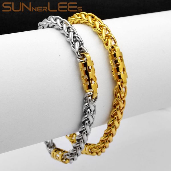 link, chain sunnerlees jewelry stainless steel bracelet 6mm geometric wheat link silver color gold plated men women gift sc158 b, Black
link, chain sunnerlees jewelry stainless steel bracelet 6mm geometric wheat link silver color gold plated men women gift sc158 b, Black