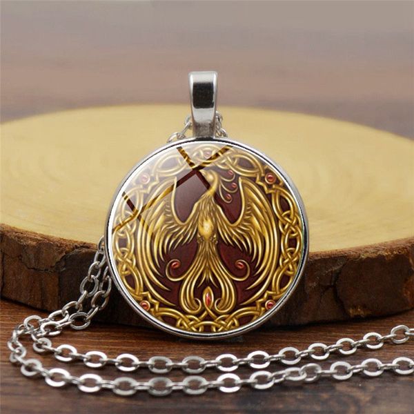 glass necklace phoenix glass necklace golden bird p pendant anlmal jewelry pendant cabochon, Silver