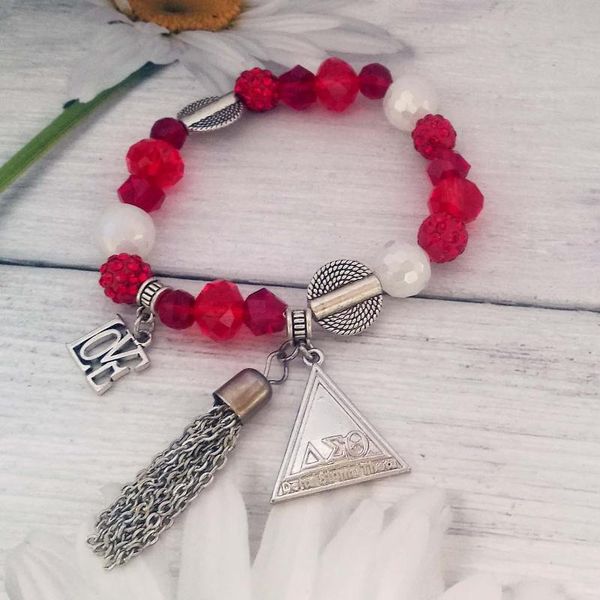 red elastic sorority gift women jewelry crystal beaded bangle bracelet greek sorority charm tassel triangle bracelet, Black
red elastic sorority gift women jewelry crystal beaded bangle bracelet greek sorority charm tassel triangle bracelet, Black