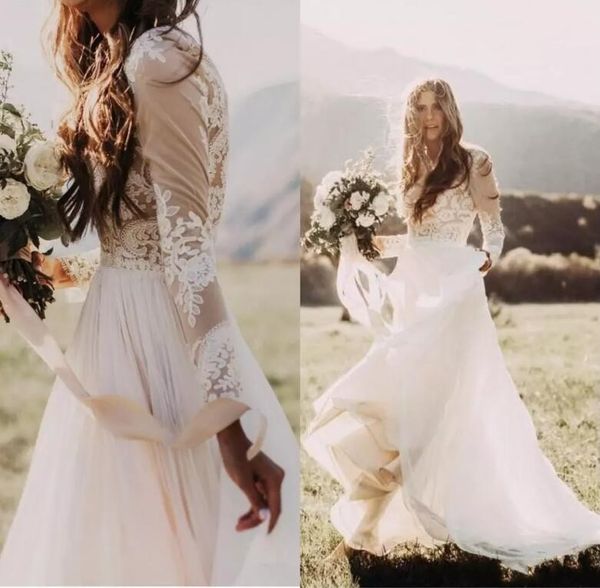 bohemian country wedding dresses with sheer long sleeves bateau neck a line lace applique chiffon boho bridal gowns cheap, White
bohemian country wedding dresses with sheer long sleeves bateau neck a line lace applique chiffon boho bridal gowns cheap, White