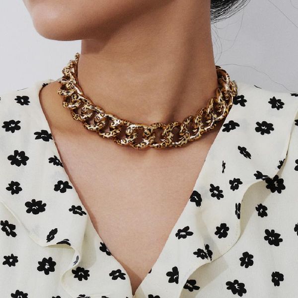 punk cuban choker necklace leopard print thick chain necklace for women men simple minimalist chunky collar jewelry, Silver 
punk cuban choker necklace leopard print thick chain necklace for women men simple minimalist chunky collar jewelry, Silver