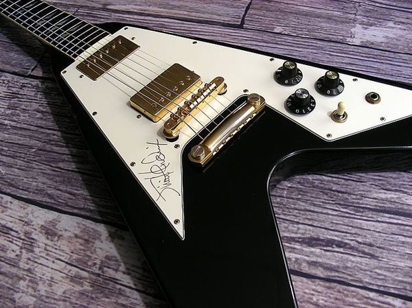 custom electric guitar, jimihendrix hall of fame black flying v electric guitar