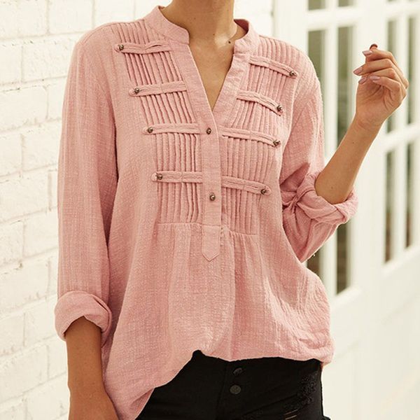 plus size 3xl women cotton linen pleated solid color blouse and blouses v neck long sleeve female shirt pullover wholesale, White
plus size 3xl women cotton linen pleated solid color blouse and blouses v neck long sleeve female shirt pullover wholesale, White
