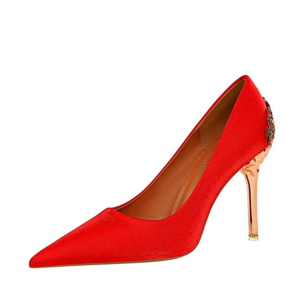women shoes high heel fashion red pumps slim metallic decoration 10cm thin heel silk fabrics shallow pointed wedding shoes, Black
women shoes high heel fashion red pumps slim metallic decoration 10cm thin heel silk fabrics shallow pointed wedding shoes, Black