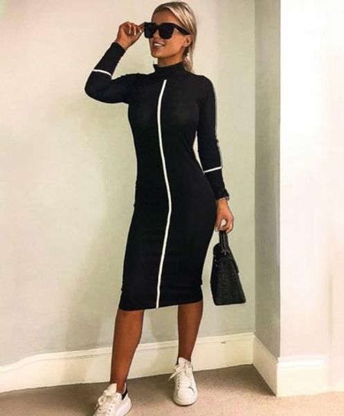 long sleeve mid calf apparel womens summer autumn casual females clothing women designer bodycon dresses stand collar, Black;gray
long sleeve mid calf apparel womens summer autumn casual females clothing women designer bodycon dresses stand collar, Black;gray