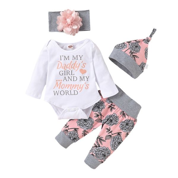 newborn kids baby girls clothes sets letter print romper flower printed pants headband hat 4pcs baby clothing sets, White
newborn kids baby girls clothes sets letter print romper flower printed pants headband hat 4pcs baby clothing sets, White