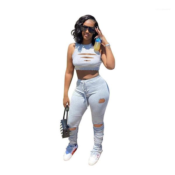 pants women designer tracksuits fashion hole panelled 2 piece set sleeveless crop casual stacked, Gray
pants women designer tracksuits fashion hole panelled 2 piece set sleeveless crop casual stacked, Gray