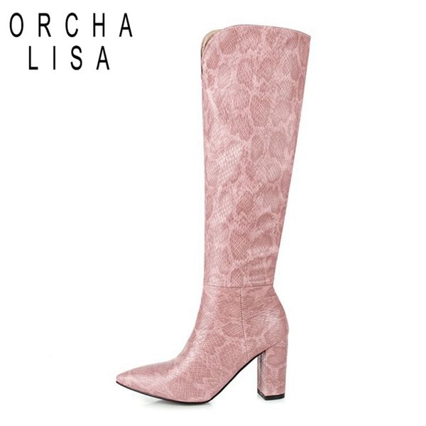 orchalisa winter knee-high boots pointed toe 8cm chunky heels pu slip-on serpentine big size 34-48 brown beige yellow work c2062, Black 
orchalisa winter knee-high boots pointed toe 8cm chunky heels pu slip-on serpentine big size 34-48 brown beige yellow work c2062, Black