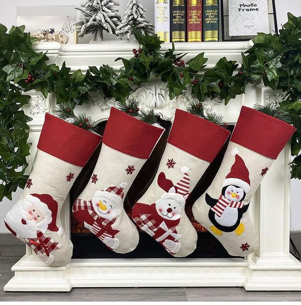 christmas ornaments stockings socks with santa claus christmas lovely bag for children candy gift bag fireplace xmas tree decoration