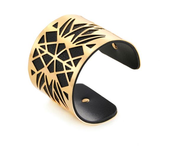big wide gold black color cuff bracelets bangles for women hollow pattern pu leather bracelet fashion jewelry gift
big wide gold black color cuff bracelets bangles for women hollow pattern pu leather bracelet fashion jewelry gift