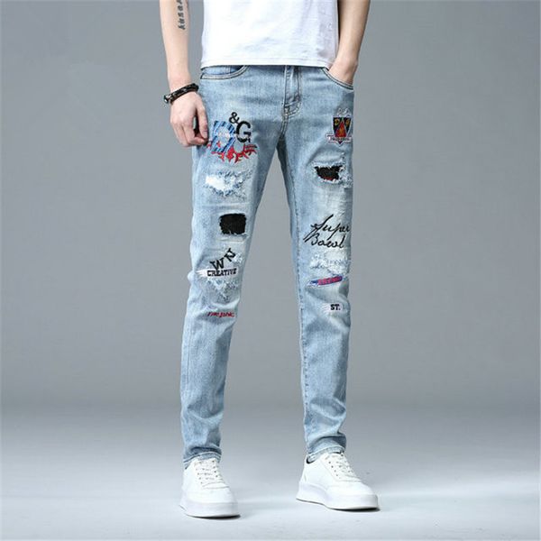 men's autumn long jeans, high-quality printed denim men's wash tight-fitting micro-stretch jeans designer, stretch slim-fit jeans, Blue
men's autumn long jeans, high-quality printed denim men's wash tight-fitting micro-stretch jeans designer, stretch slim-fit jeans, Blue