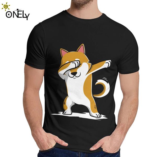 dabbing shiba inu tee shirt round neck geek pure cotton plus size t shirt