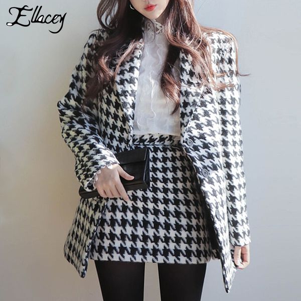 ellacey autumn winter fashion houndstooth woolen coat + mini skirt suit women 2 piece set ladies' temperament plaid blazer suit, White;black
ellacey autumn winter fashion houndstooth woolen coat + mini skirt suit women 2 piece set ladies' temperament plaid blazer suit, White;black