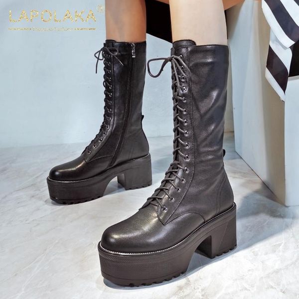 lapolaka 2020 new design genuine cow leather motorcycle boots woman shoes zip up platform thick heels mid calf boots ladies, Black
lapolaka 2020 new design genuine cow leather motorcycle boots woman shoes zip up platform thick heels mid calf boots ladies, Black