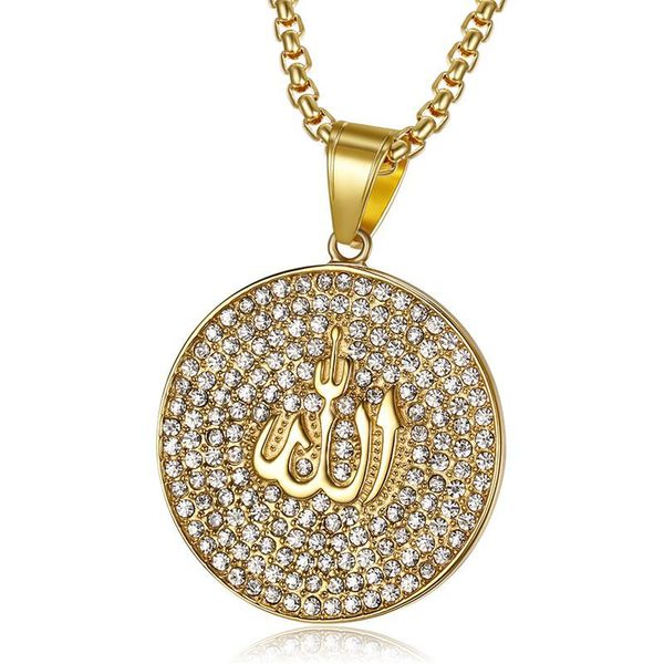 men hip hop bling iced out rhinestones gold silver color stainless steel islam muslim round pendant necklace jewelry gifts
men hip hop bling iced out rhinestones gold silver color stainless steel islam muslim round pendant necklace jewelry gifts