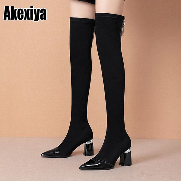 fashion thigh high boots women over the knee boots female winter high heels women autumn shoes botas mujer p261, Black