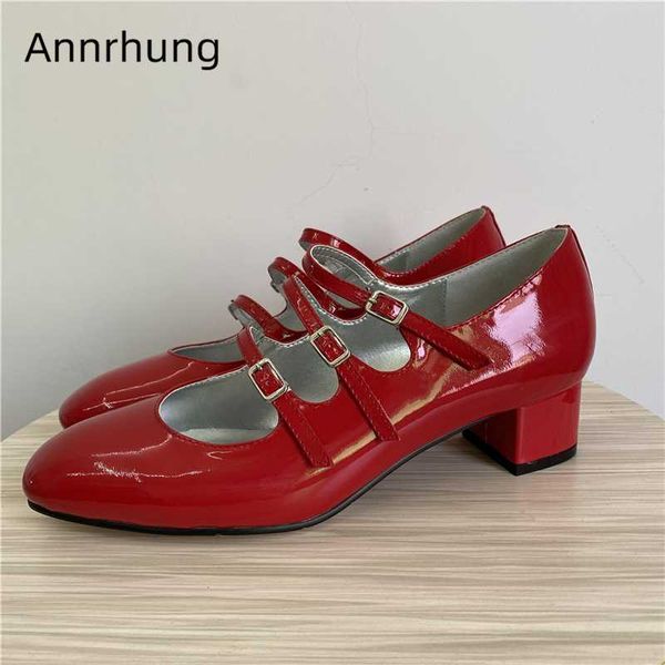 red patent leather mary janes med hoof heel studded buckle round toe spring outwear runway pumps women, Black
red patent leather mary janes med hoof heel studded buckle round toe spring outwear runway pumps women, Black