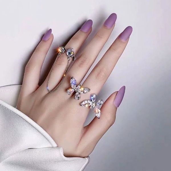 new design zircon butterfly opening adjustable ring crystal tassel finger ring fashion for women girl party wedding rings, Silver
new design zircon butterfly opening adjustable ring crystal tassel finger ring fashion for women girl party wedding rings, Silver