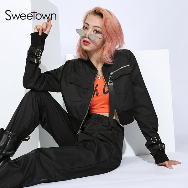 sweetown cropped bomber coats and jackets women autumn 2020 long sleeve chaqueta mujer streetwear black slim waist crop jacket, Black;brown
sweetown cropped bomber coats and jackets women autumn 2020 long sleeve chaqueta mujer streetwear black slim waist crop jacket, Black;brown