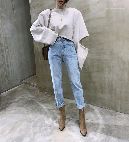 high waist straight pants fashion women buttons zipper clothing summer womens designer streetwear jeans solid color, Blue 
high waist straight pants fashion women buttons zipper clothing summer womens designer streetwear jeans solid color, Blue
